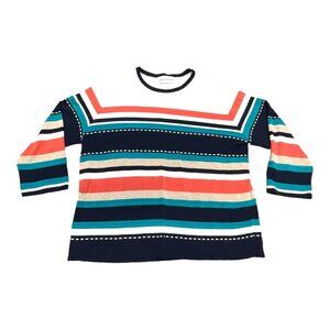 Alfred Dunner 3/4 Sleeve Striped Womens Shirt Blouse Top Size XL Sweater Knit